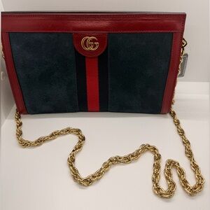 Authentic Gucci Ophidia Red and Black Suede Shoulder Bag w/ COA